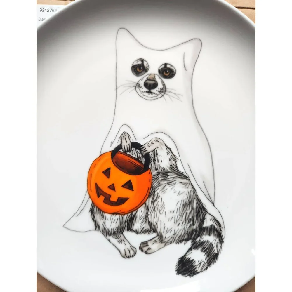 NEW West Elm Halloween Dapper Animals Salad Plate - Raccoon